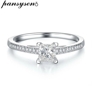 PANSYSEN Classic 6MM Lab Moissanite Diamond Wedding Engagement Rings Women Solid 925 Sterling Silver Ring Valentine's Day Gift