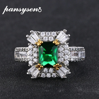 PANSYSEN Wedding Bands Emerald Diamond Ring Fashion 925 Sterling Silver Fine Jewelry Cocktail Gemstone Rings for Women Wholesale