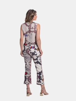 Pantalon moon met slangenprint en kunstzinnige bedrukte patches Beige - XS