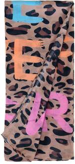 Panterprint sjaal met tekst Sophia  bruin - One Size,