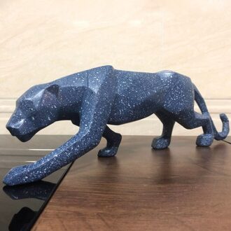 Panther Sculptuur Blauw Cyaan Geometrische Resin Leopard Standbeeld Home Office Wildlife Dier Decoratie Ambachtelijke Ornament Inrichting 26x5x8cm