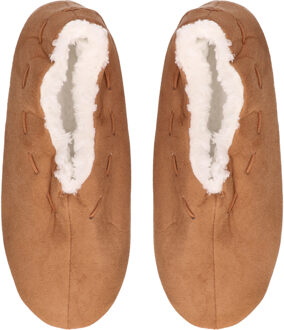 Pantoffels/sloffen voor dames - camel bruin - Spaanse sloffen - teddy voering