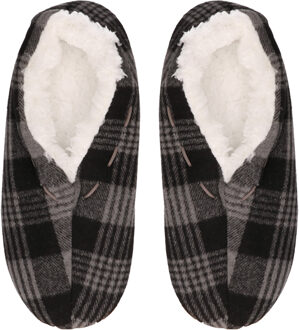 Pantoffels/sloffen voor dames - grijs - geruit - Spaanse sloffen - teddy voering