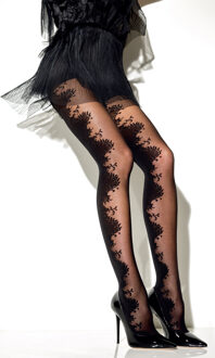 Panty Chaque Fois opaak/ transparant zwart bloemenborduursel - 0|38