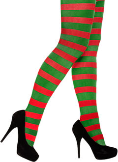 Panty/maillot - rood met groen gestreept - voor dames - M/L