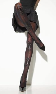 Panty Sibille opaak en uniek glanzende bloemenapplicatie zwart - 2|42