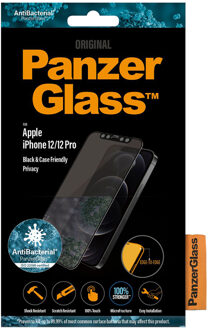 PanzerGlass Antibacteriële Zwarte Case Friendly met Privacyglas voor Apple iPhone 12/12 Pro