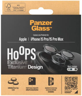 PanzerGlass Camera Protector Hoops Optic Rings voor de Apple iPhone 15 Pro / 15 Pro Max - Black Titanium Zwart