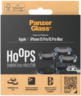 PanzerGlass Camera Protector Hoops Optic Rings voor de Apple iPhone 15 Pro / 15 Pro Max - Blue Metal Blauw