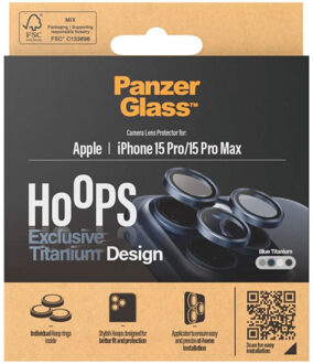 PanzerGlass Camera Protector Hoops Optic Rings voor de Apple iPhone 15 Pro / 15 Pro Max - Blue Titanium Blauw