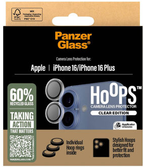 PanzerGlass Camera Protector Hoops Optic Rings voor de Apple iPhone 16 / 16 Plus Transparant