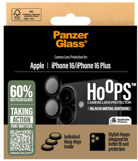 PanzerGlass Camera Protector Hoops Optic Rings voor de Apple iPhone 16 / 16 Plus Zwart