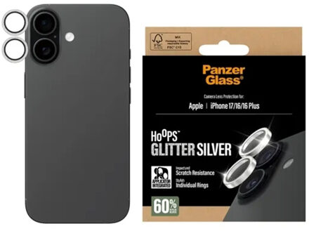 PanzerGlass Camera Protector Hoops Optic Rings voor de Apple iPhone 17 - Glitter Zilver Transparant