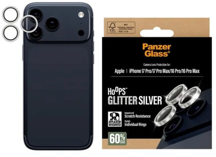 PanzerGlass Camera Protector Hoops Optic Rings voor de Apple iPhone 17 Pro / 17 Pro Max - Glitter Zilver Transparant