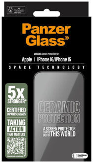 PanzerGlass Ceramic Screenprotector met applicator voor de Apple iPhone 16 Transparant