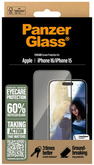 PanzerGlass EyeScreenprotector Ultra Wide Fit met applicator voor de Apple iPhone 16 Transparant