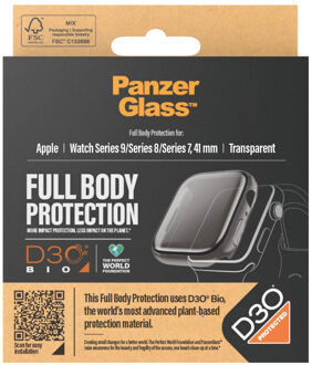 PanzerGlass Full Body Protection D3O® Bio Case voor de Apple Watch 7 / 8 / 9 - 41 mm - Transparant