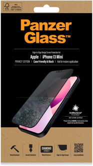 PanzerGlass iPhone 13 Mini PanzerGlass Privacy Case Friendly Glazen Screenprotector - Zwarte Rand