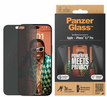 PanzerGlass iPhone 15 Pro Max PanzerGlass Ultra-Wide Fit Privacy EasyAligner Screenprotector - Zwarte Rand