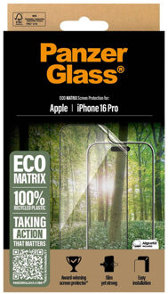 PanzerGlass Matrix Recycled Ultra-Wide Fit Anti-Bacterial Screenprotector incl. applicator voor de Apple iPhone 16 Pro Transparant