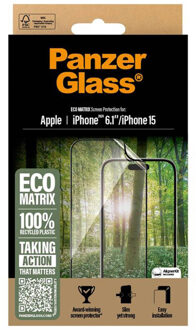 PanzerGlass Matrix Recycled Ultra-Wide Fit Anti-Bacterial Screenprotector incl. applicator voor de Apple iPhone 16 Transparant