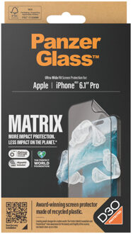PanzerGlass Matrix Recycled Ultra-Wide Fit Anti-Bacterial Screenprotector incl. applicator voor de iPhone 15 Pro Transparant