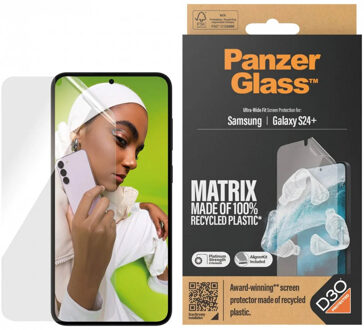 PanzerGlass Matrix Recycled Ultra-Wide Fit Anti-Bacterial Screenprotector incl. applicator voor de Samsung Galaxy S24 Plus Transparant