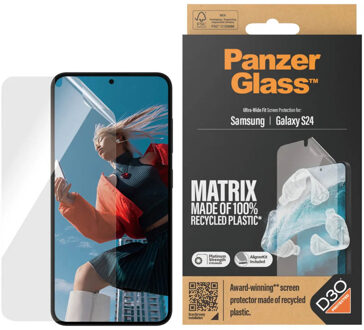 PanzerGlass Matrix Recycled Ultra-Wide Fit Anti-Bacterial Screenprotector incl. applicator voor de Samsung Galaxy S24 Transparant