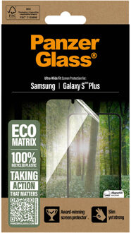 PanzerGlass Matrix Recycled Ultra-Wide Fit Anti-Bacterial Screenprotector incl. applicator voor de Samsung Galaxy S25 Plus Transparant