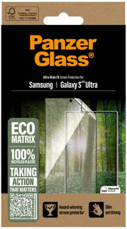 PanzerGlass Matrix Recycled Ultra-Wide Fit Anti-Bacterial Screenprotector incl. applicator voor de Samsung Galaxy S25 Ultra Transparant