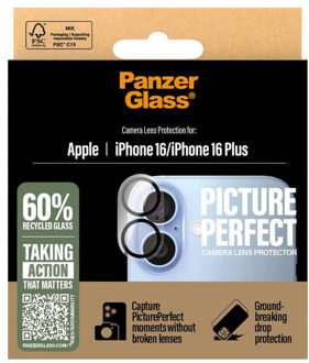 PanzerGlass PicturePerfect Camera Lens Protector voor de Apple iPhone 16 / 16 Plus Transparant
