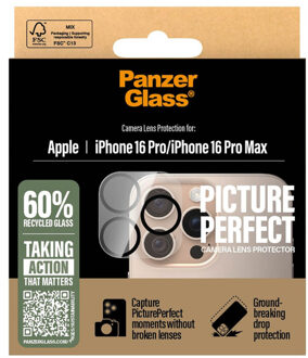 PanzerGlass PicturePerfect Camera Lens Protector voor de Apple iPhone 16 Pro / 16 Pro Max Transparant