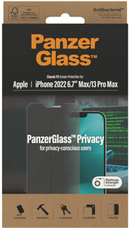 PanzerGlass Privacy Anti-Bacterial Screenprotector voor de iPhone 14 Plus / 13 Pro Max Transparant