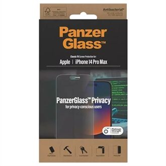 PanzerGlass Privacy Anti-Bacterial Screenprotector voor de iPhone 14 Pro Max Transparant