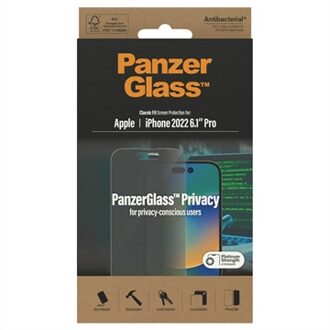 PanzerGlass Privacy Anti-Bacterial Screenprotector voor de iPhone 14 Pro Transparant