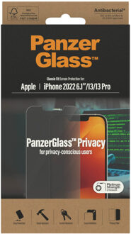 PanzerGlass Privacy Anti-Bacterial Screenprotector voor de iPhone 14 Transparant