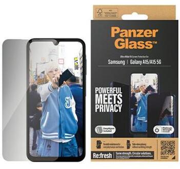 PanzerGlass Privacy Ultra-Wide Fit Anti-Bacterial Screenprotector incl. applicator voor de Samsung Galaxy A15 (5G) Transparant