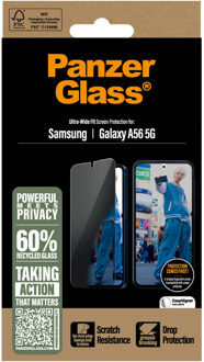 PanzerGlass Privacy Ultra-Wide Fit Anti-Bacterial Screenprotector incl. applicator voor de Samsung Galaxy A56 Transparant