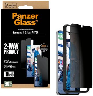 PanzerGlass Privacy Ultra-Wide Fit Anti-Bacterial Screenprotector incl. applicator voor de Samsung Galaxy A57 (5G) Transparant