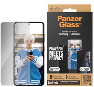PanzerGlass Privacy Ultra-Wide Fit Anti-Bacterial Screenprotector incl. applicator voor de Samsung Galaxy S24 Transparant