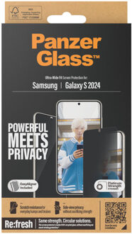 PanzerGlass Privacy Ultra-Wide Fit Anti-Bacterial Screenprotector incl. applicator voor de Samsung Galaxy S24 Transparant