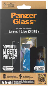 PanzerGlass Privacy Ultra-Wide Fit Anti-Bacterial Screenprotector incl. applicator voor de Samsung Galaxy S24 Ultra Transparant