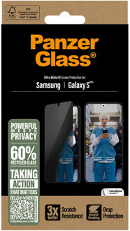 PanzerGlass Privacy Ultra-Wide Fit Anti-Bacterial Screenprotector incl. applicator voor de Samsung Galaxy S25 Transparant