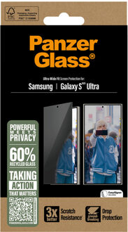 PanzerGlass Privacy Ultra-Wide Fit Anti-Bacterial Screenprotector incl. applicator voor de Samsung Galaxy S25 Ultra Transparant