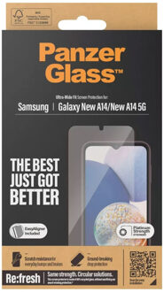 PanzerGlass Refresh Ultra-Wide Fit Anti-Bacterial Screenprotector incl. applicator voor de Samsung Galaxy A15 (5G) Transparant