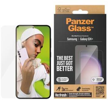 PanzerGlass Refresh Ultra-Wide Fit Anti-Bacterial Screenprotector incl. applicator voor de Samsung Galaxy S24 Plus Transparant
