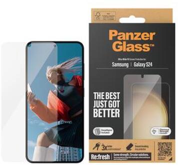 PanzerGlass Refresh Ultra-Wide Fit Anti-Bacterial Screenprotector incl. applicator voor de Samsung Galaxy S24 Transparant