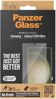 PanzerGlass Refresh Ultra-Wide Fit Anti-Bacterial Screenprotector incl. applicator voor de Samsung Galaxy S24 Ultra Transparant