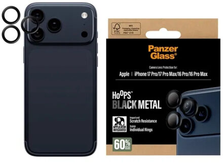 PanzerGlass ® Hoops® Camera Lens Protector Black iPhone 17 Pro | iPhone 17 Pro Max | iPhone 16 Pro | 16 Pro Max Doorzichtige schermbeschermer Apple 1 stuk(s)