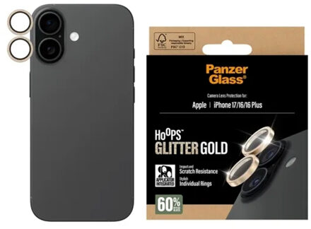 PanzerGlass ® Hoops® Camera Lens Protector Glitter Gold iPhone 17 | iPhone 16 | 16 Plus Doorzichtige schermbeschermer Apple 1 stuk(s)